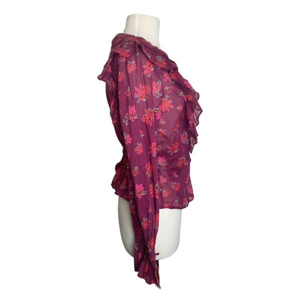 NWT Free People Women Amanda Ruffle Top Sultry Combo Large Long Sleeves - Picture 10 of 13